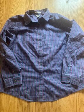 LL Bean Shirt Womens 1X Wrinkle-Free Pinpoint Oxford Shirt Long-Sleeve Plaid